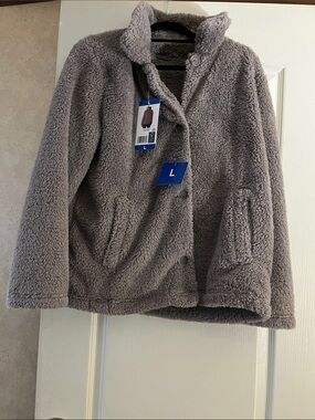32 Degrees Taupe Fuzzy Button-Front Women's Sweater Jacket